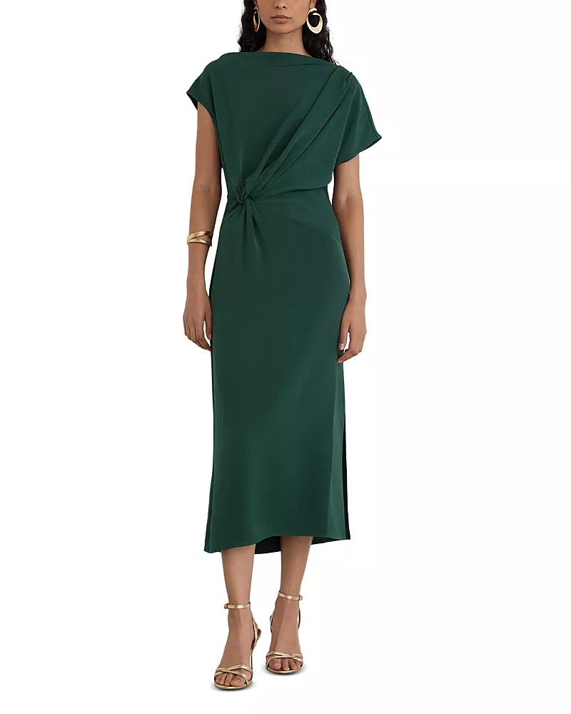 Reiss Beth Draped Side Slit Midi Dress