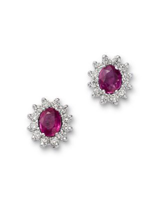 Ruby & Diamond Oval Earrings in 14K White Gold