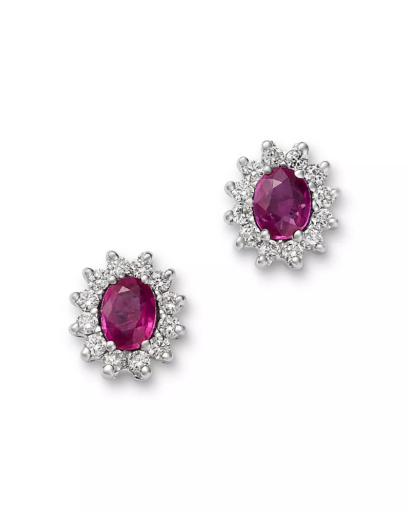 Bloomingdale's Fine Collection Ruby & Diamond Oval Earrings in 14K White Gold
