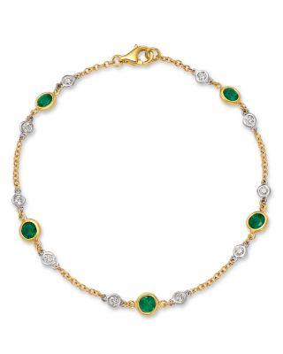 Bloomingdale's Fine Collection Diamond & Emerald Bezel Station Bracelet in 14K Yellow Gold