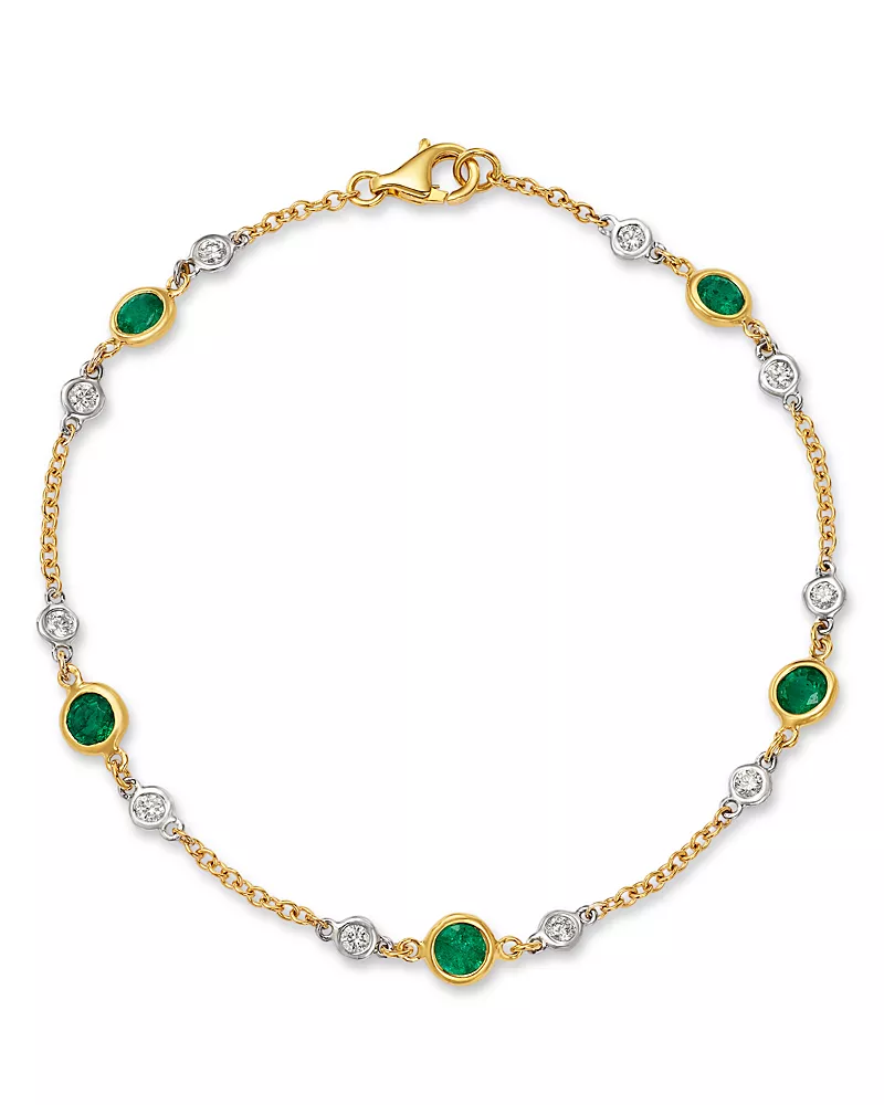 Bloomingdale's Fine Collection Diamond & Emerald Bezel Station Bracelet in 14K Yellow Gold