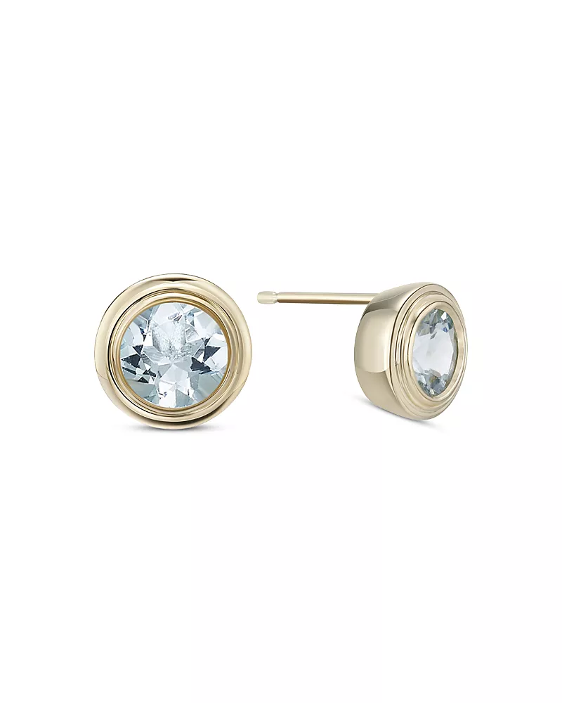 Moon & Meadow 10K Yellow Gold Aquamarine March Birthstone Bezel Stud Earrings