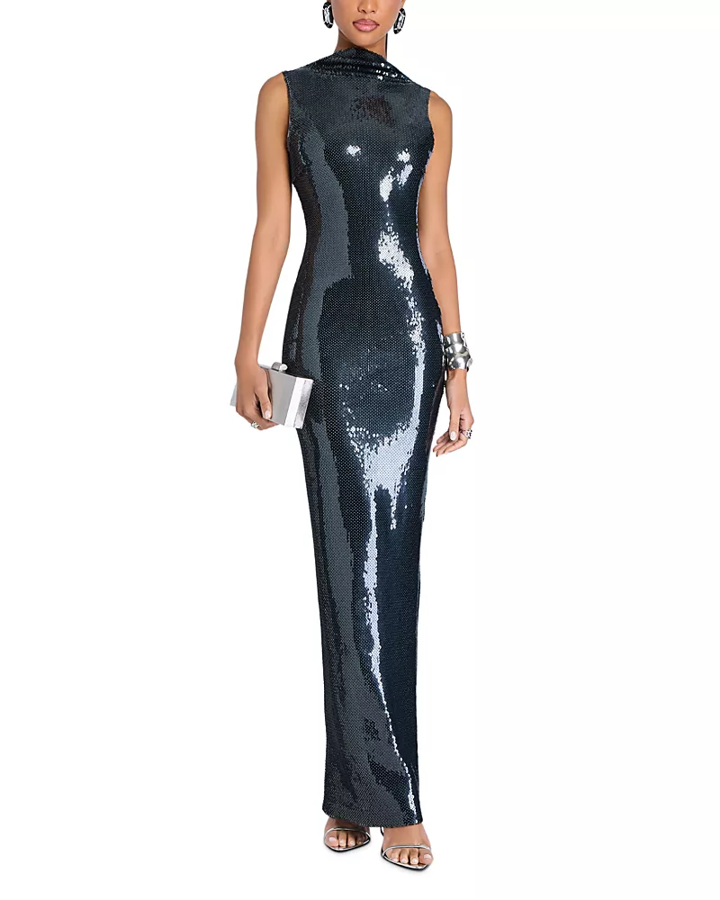 Retrofete Liela Draped Sequin Gown