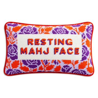 Resting Mahj Face Needlepoint Pillow