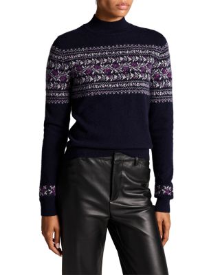 Cashmere Flower Fair Isle Mock Neck Sweater