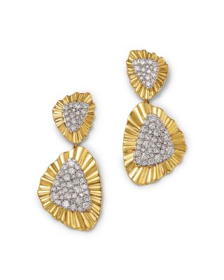 Diamond Pave Textured Drop Earrings in 14K Yellow Gold, 1.50 tcw