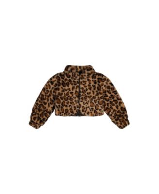 Girls' Leopard Fleece Button Front Side Pocket Jacket - Big Kid