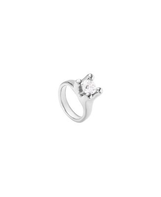  Sterling Silver-Plated Ring with White Cubic Zirconia