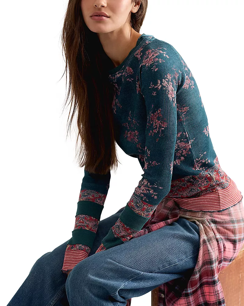 Free People Easy Does It Cotton Stretch Printed Top