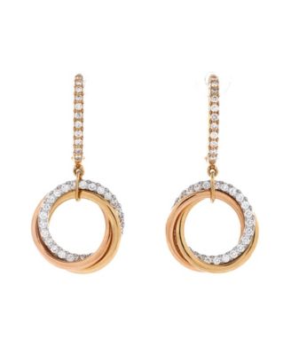  Trinity Hoop Dangle Earrings 18K Tricolor Gold with Diamonds