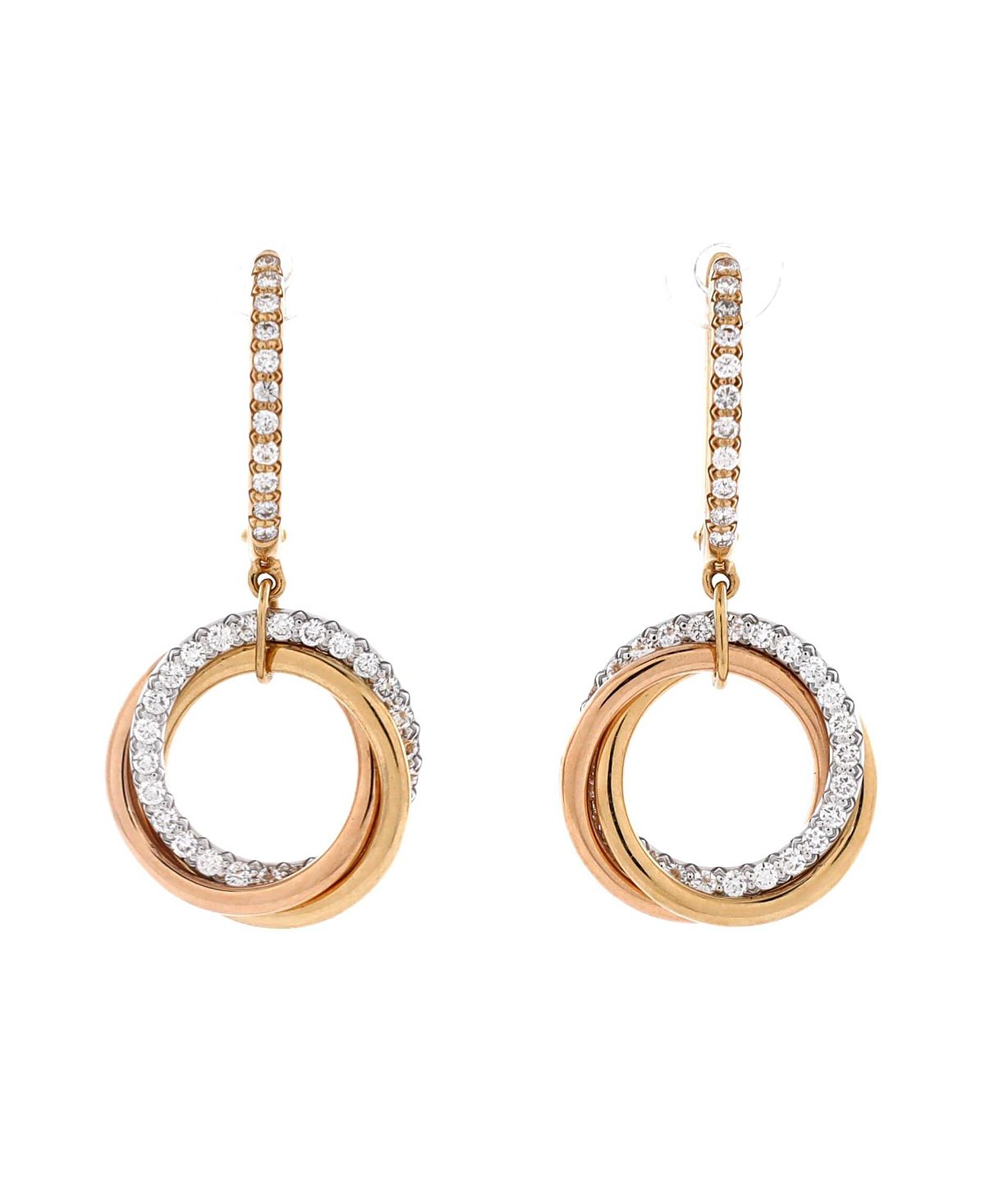 Pre-Owned Cartier Trinity Hoop Dangle Earrings 18K Tricolor Gold with Diamonds