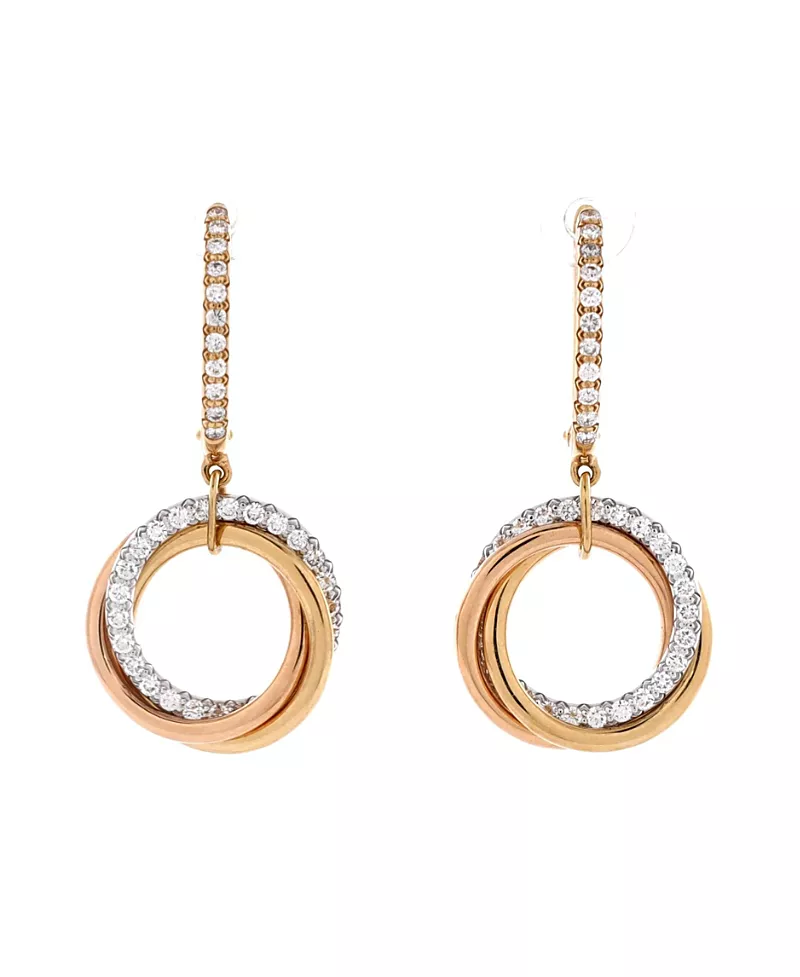 Pre-Owned Cartier Trinity Hoop Dangle Earrings 18K Tricolor Gold with Diamonds