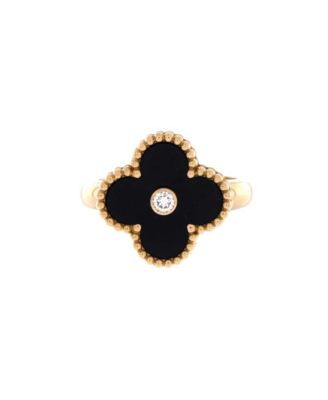  Vintage Alhambra Ring 18K Gold with Onyx and Diamond