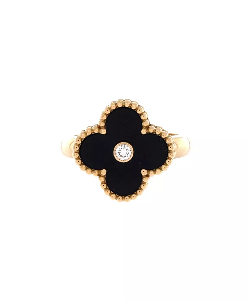 Pre-Owned Van Cleef & Arpels Vintage Alhambra Ring 18K Gold with Onyx and Diamond