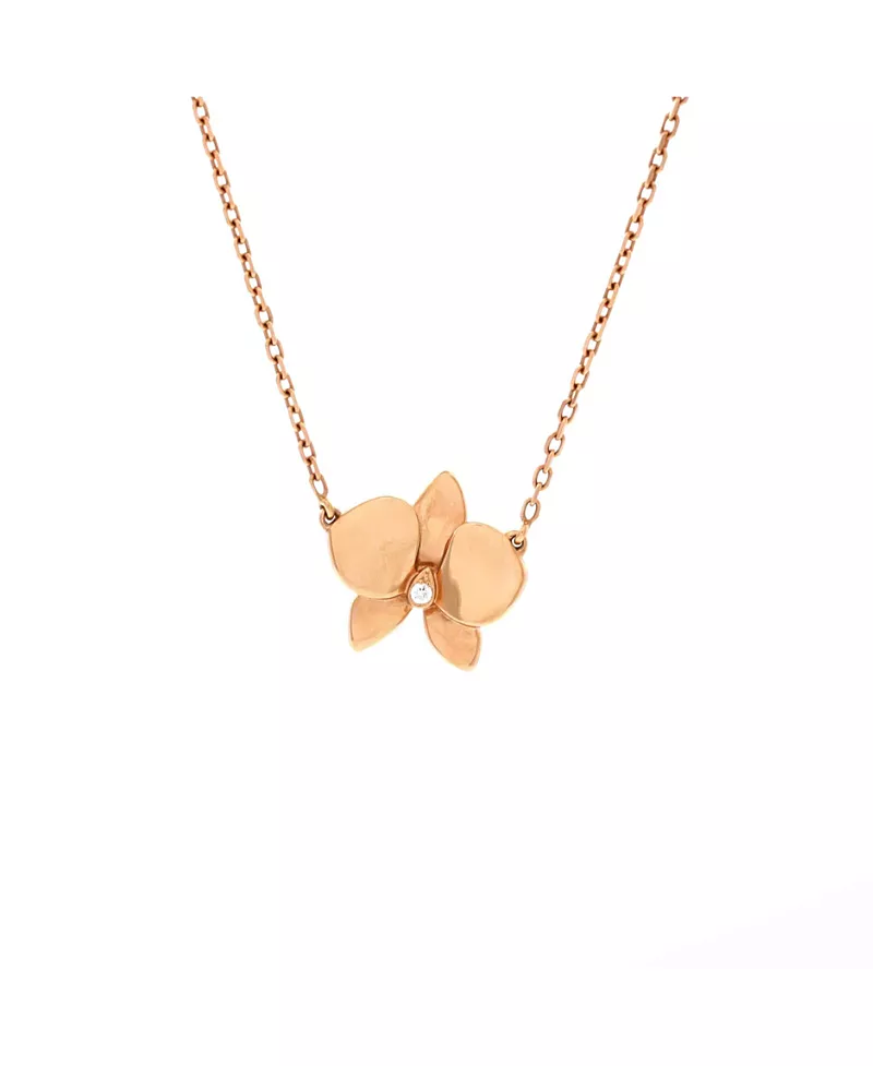 Pre-Owned Cartier Caresse D'Orchidees Necklace 18K Rose Gold with Diamond, 16.75