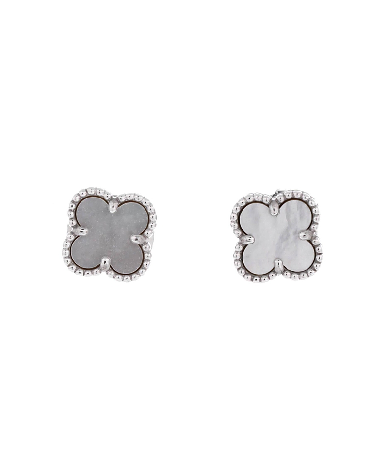 Pre-Owned Van Cleef & Arpels Sweet Alhambra Stud Earrings 18K White Gold and Mother of Pearl
