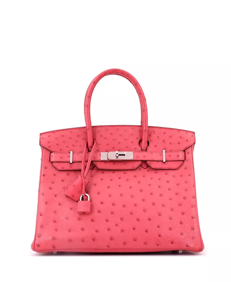 Pre-Owned HERMES Birkin 30 Handbag Pink Ostrich with Palladium Hardware