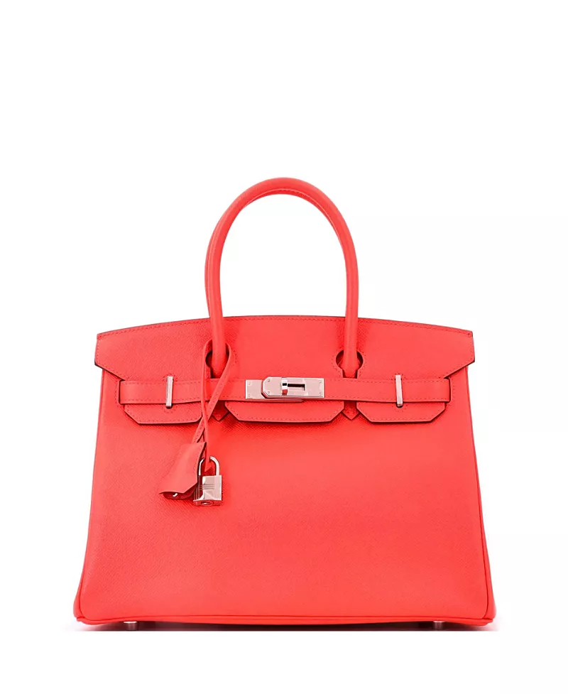 Pre-Owned HERMES Birkin 30 Handbag Red Epsom with Palladium Hardware