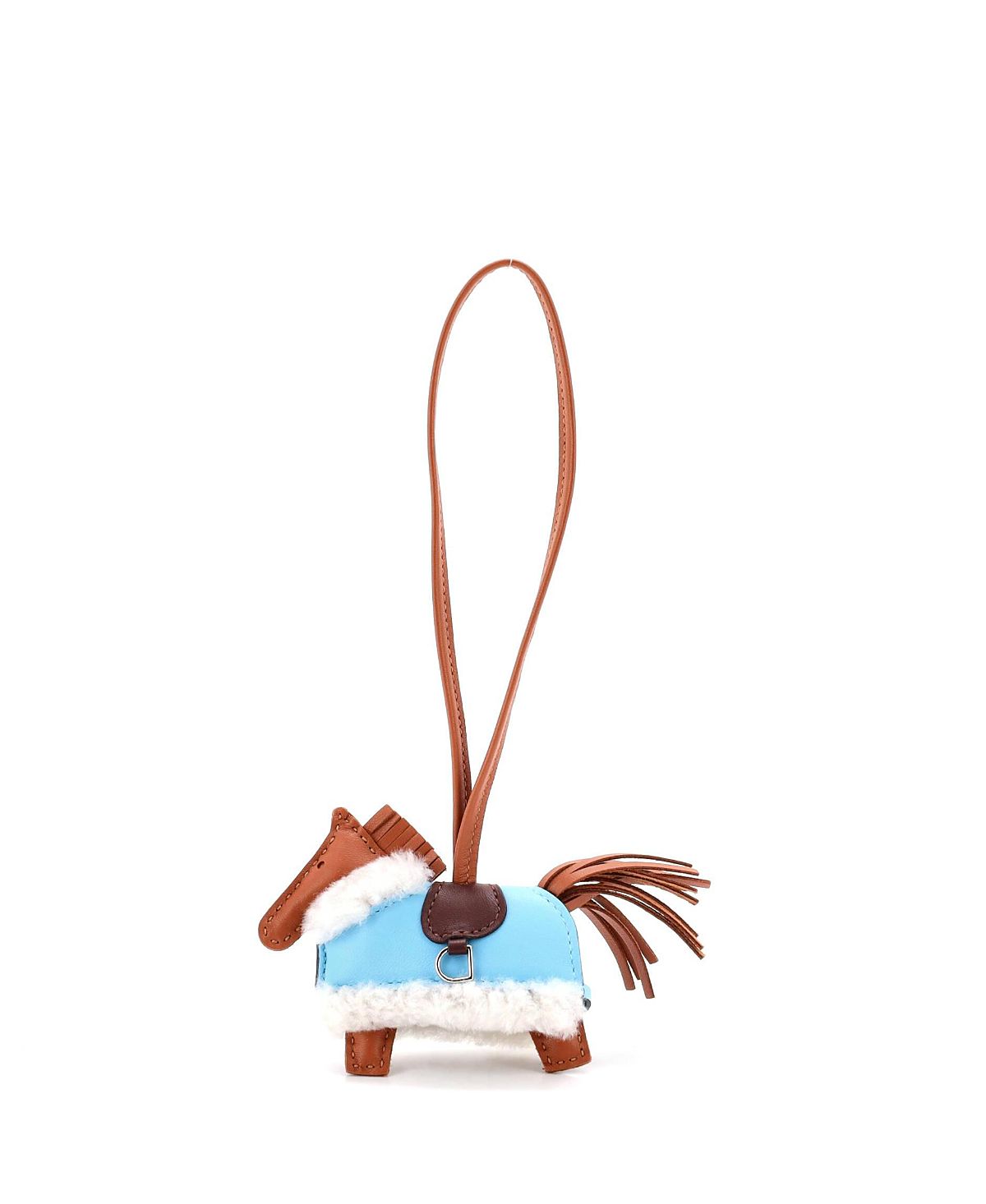 Pre-Owned HERMES Pm Robeo Rodeo Plush Bag Charm Leather and Wool