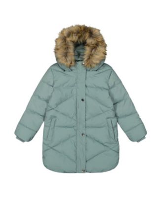 Girls' Long Fleece Lined Diamond Quilted Winter Puffer Coat - Little Kid, Big Kid