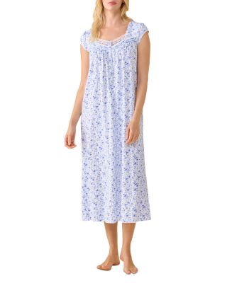 Printed Cotton Jersey Cap Sleeve Nightgown