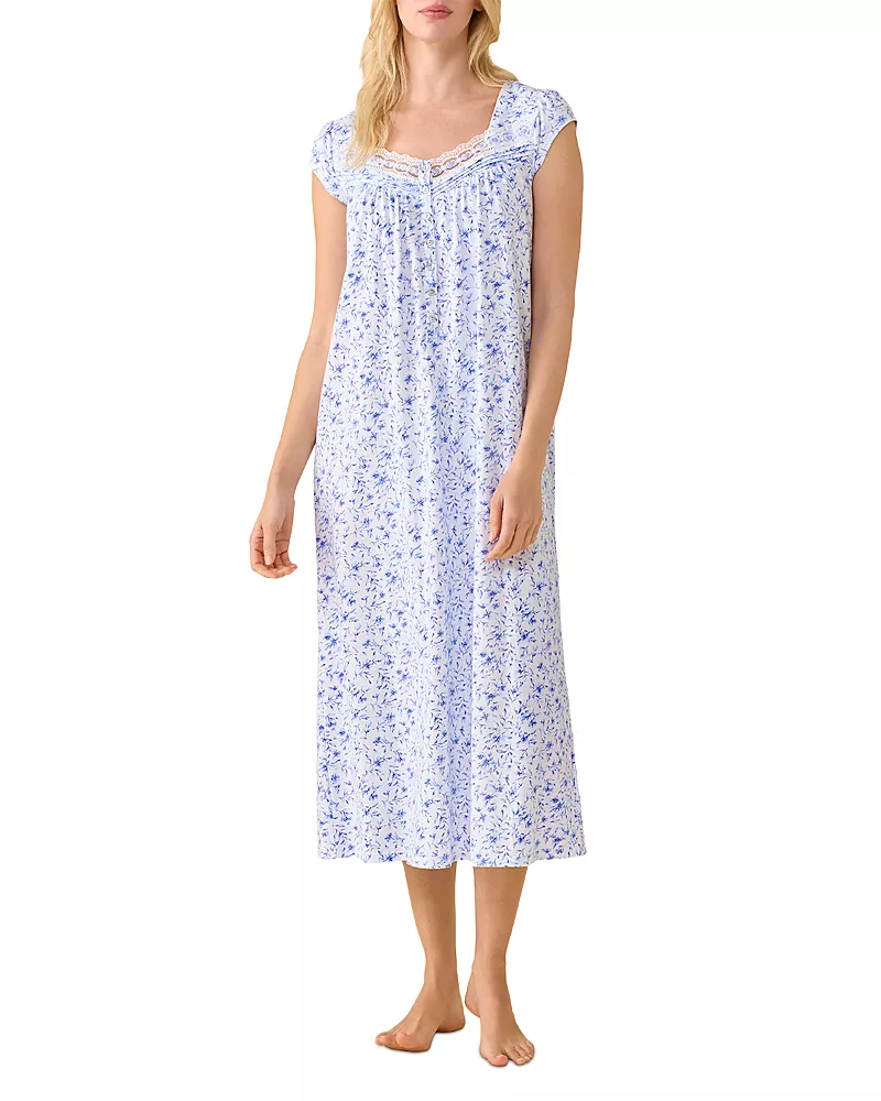 Eileen West Printed Cotton Jersey Cap Sleeve Nightgown