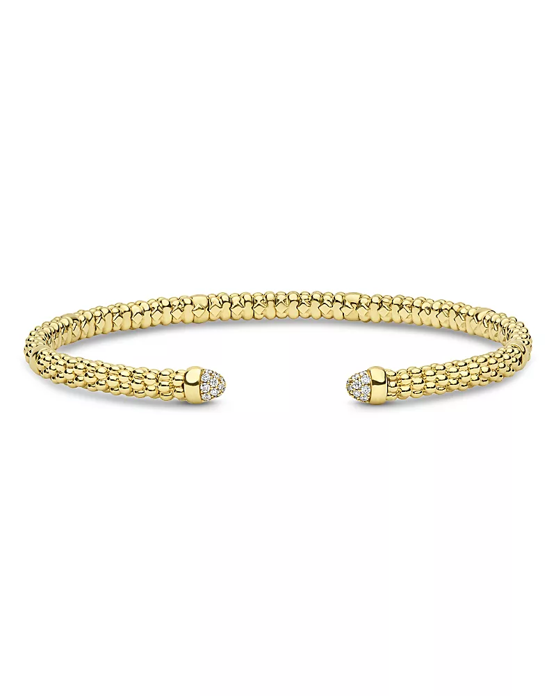 Lagos 18K Yellow Gold Signature Caviar Mini Versa Diamond Cuff Bracelet