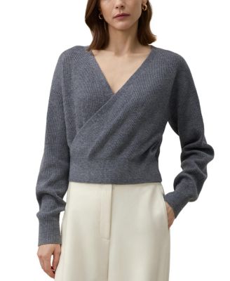 Lilysilk Machine Washable Wool Wrap Sweater In Gray