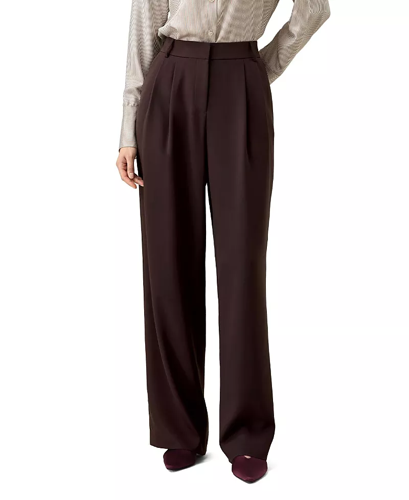 Lilysilk Silk Crepe Pleated Straight Trousers