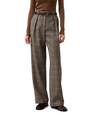  Wool Silk Shepherd Check Straight Leg Pant