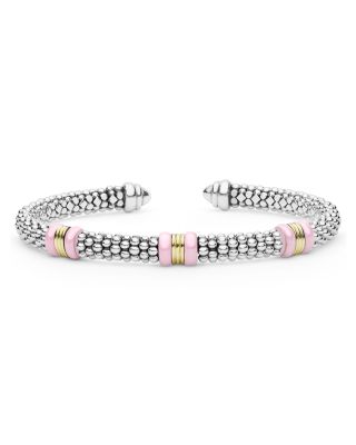Sterling Silver & 18K Yellow Gold White Caviar Cuff Bracelet