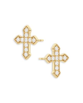 Diamond Cross Stud Earrings in 14K Yellow Gold, 0.25 tcw