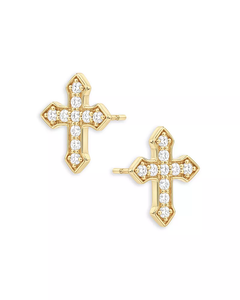 Bloomingdale's Fine Collection Diamond Cross Stud Earrings in 14K Yellow Gold, 0.25 tcw