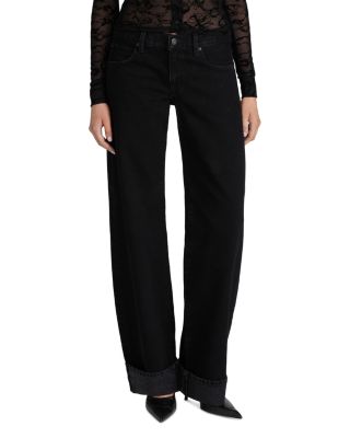 The Low Bow Mid Rise Cuffed Wide Leg Jeans in Black