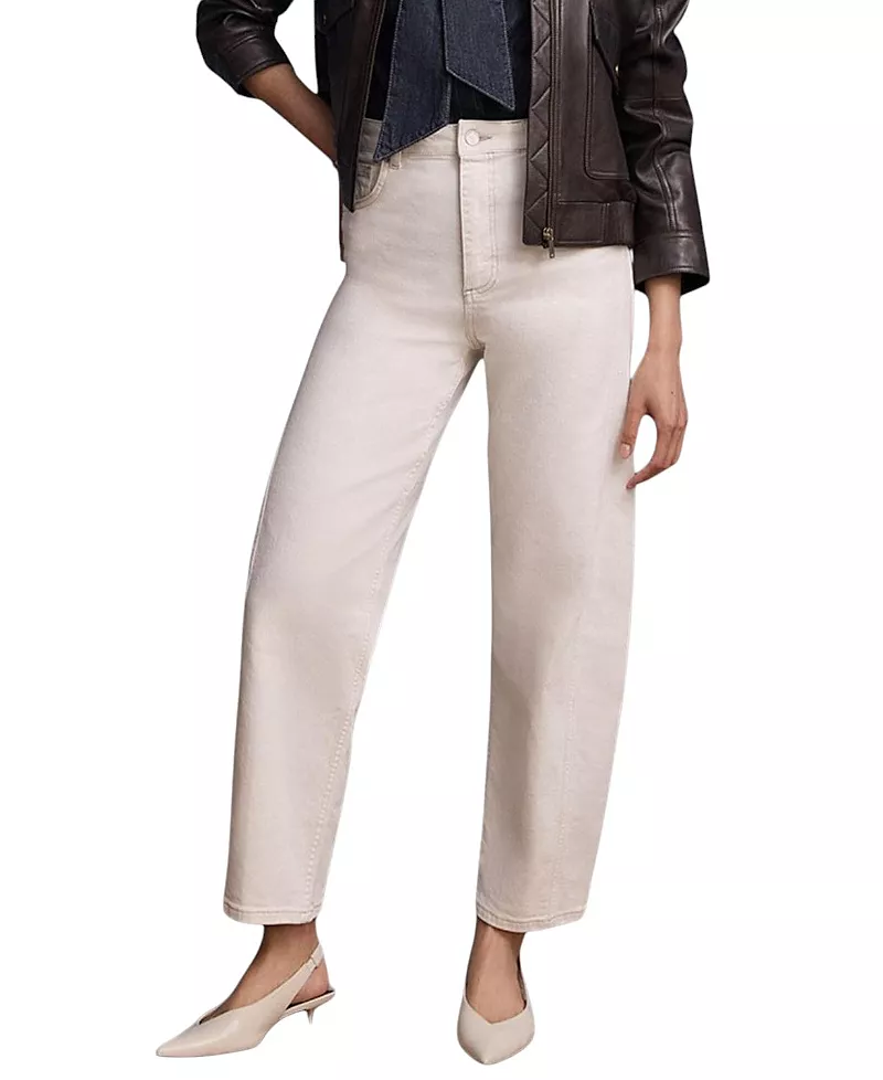 Mint Velvet Women's Barrel Leg High Rise Jeans in Cream