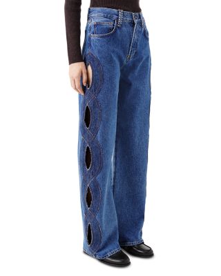 Pouja Cotton Mid Rise Wide Leg Jeans in Blue