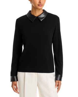 Faux Leather Collared Sweater