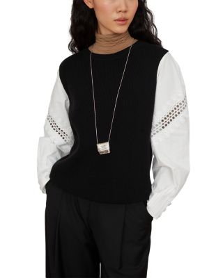 Contrast Eyelet Sleeve Sweater