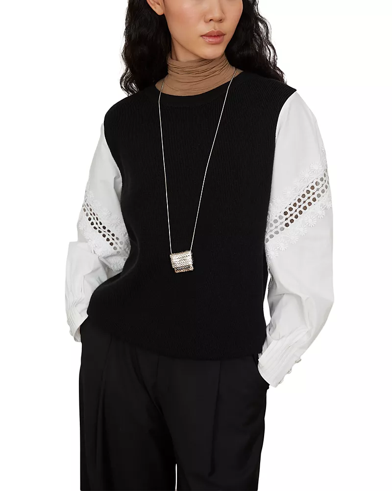 Jovonna London Contrast Eyelet Sleeve Sweater