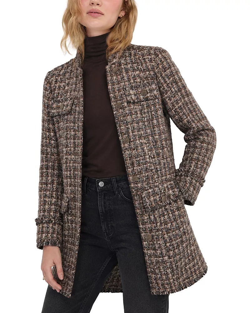 Liverpool Los Angeles Tweed Mandarin Collar Coat