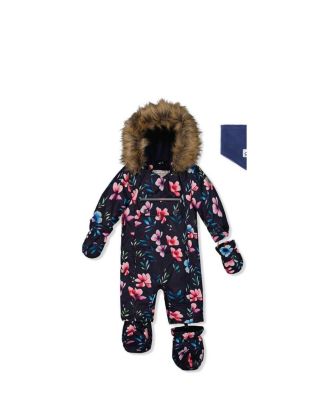 Girls' Play Floral Faux Fur Hood Car Seat One Piece Snowsuit - Baby, Little Kid