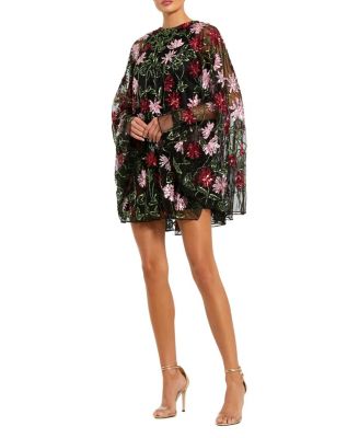  Floral Beaded Mesh Shawl Mini Dress