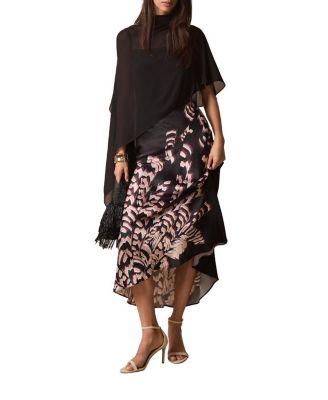  Women's Satin Printed Cape Detail Maxi Dress