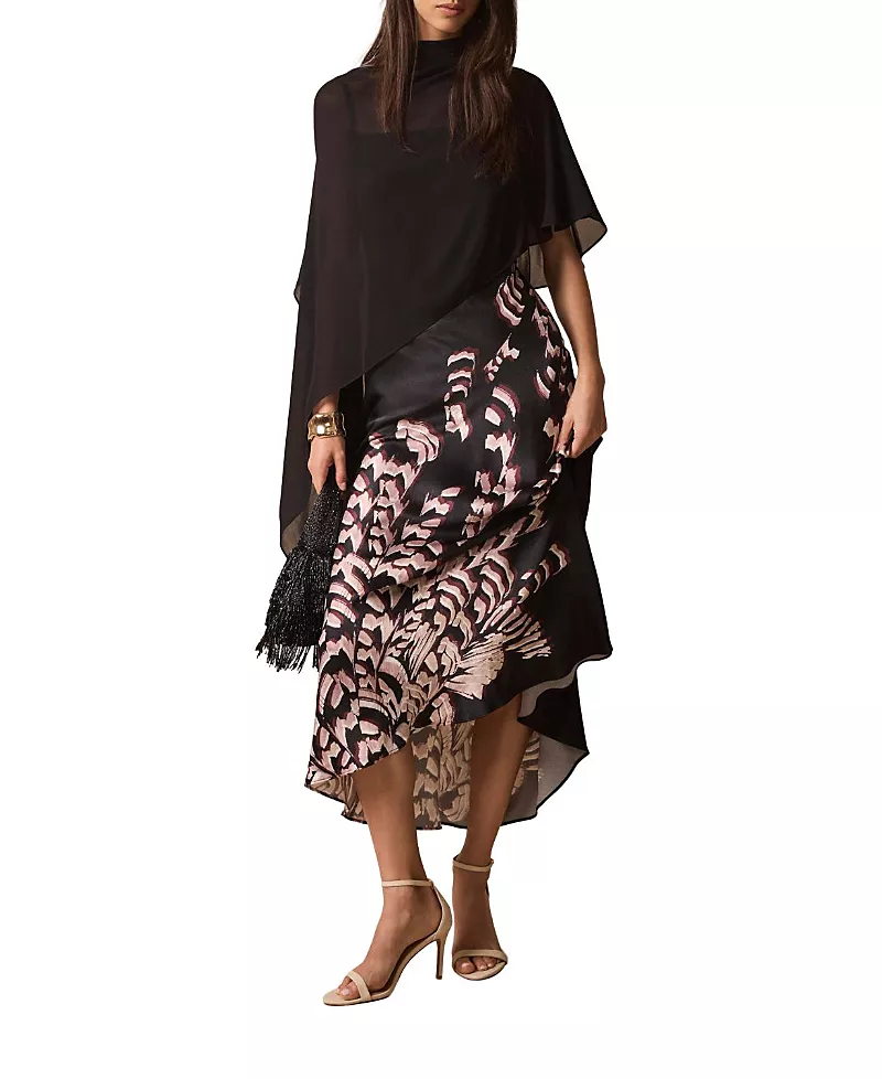 Mint Velvet Women's Satin Printed Cape Detail Maxi Dress