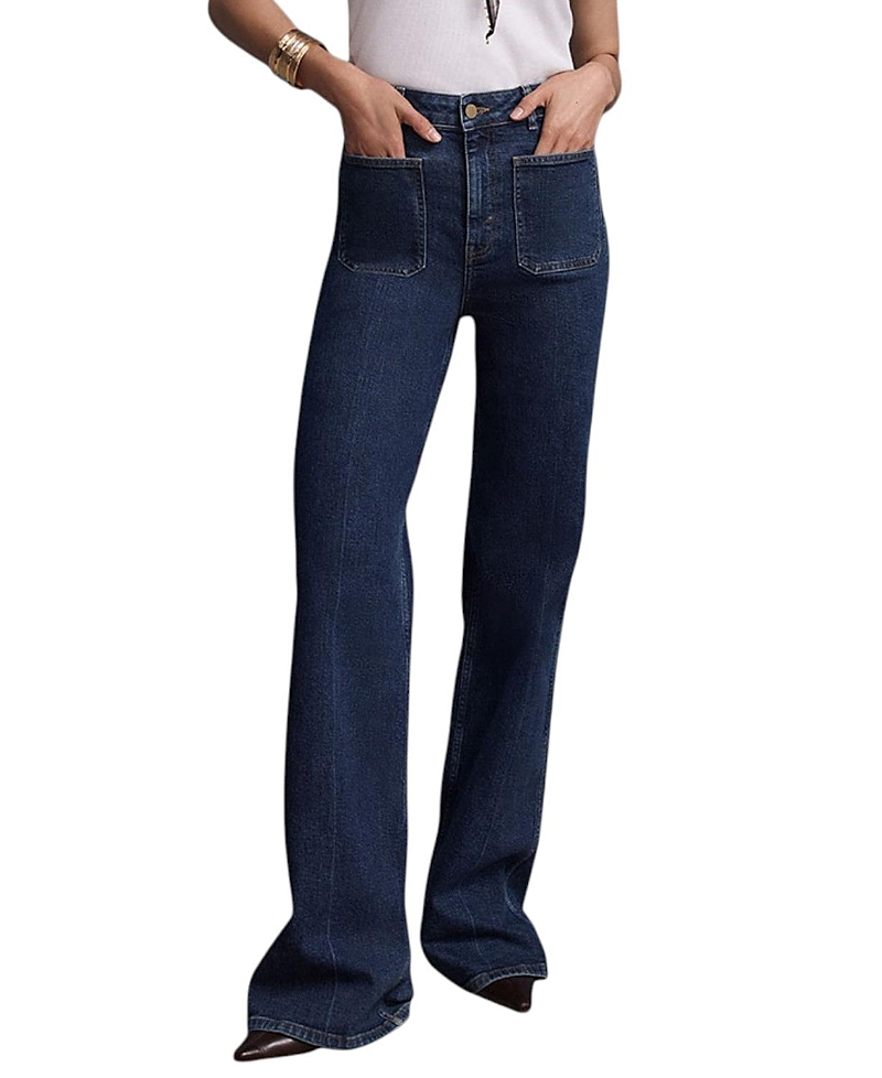Mint Velvet Women's Relaxed Straight Patch Pocket Jeans in Blue Wash