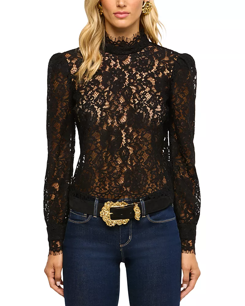 L'Agence Amarenthe Mock Neck Sheer Lace Blouse