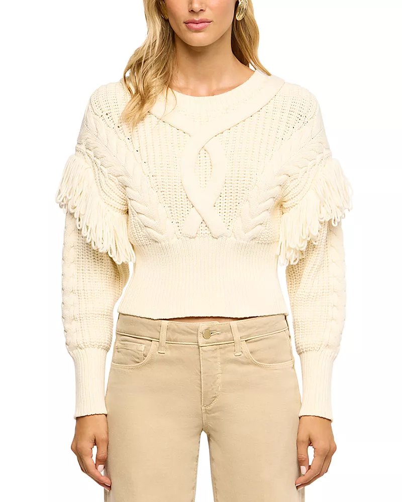L'Agence Ottavia Laced Back Cropped Cable Knit Sweater