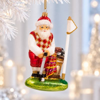 Santa Making the Putt Glass Ornament