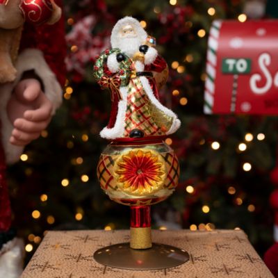 Holiday Cheer Santa Glass Tree Topper