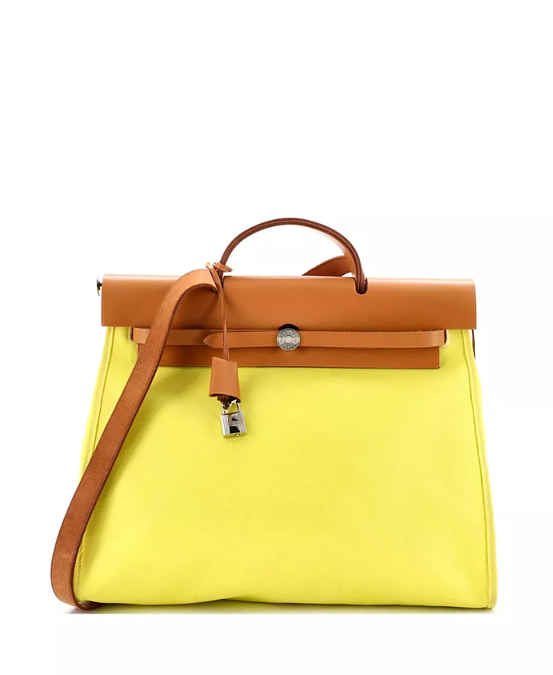 Pre-Owned HERMES 39 Herbag Zip Berline Vache Canvas and Leather